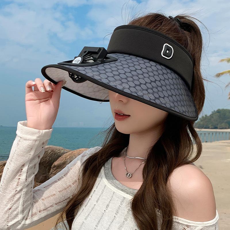 

Летняя уличная шляпа от солнца для женщин с широкими полями, с вентилятором, перезаряжаемая, шляпа с открытым верхом, универсальная шляпа от солнца