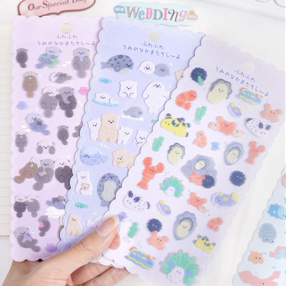 Cartoon Animal Felt Cloth Kawaii Decor Stickers Scrapbooking DIY Journaling Cute Stationery Sticker Marine Animal Decor Stickers