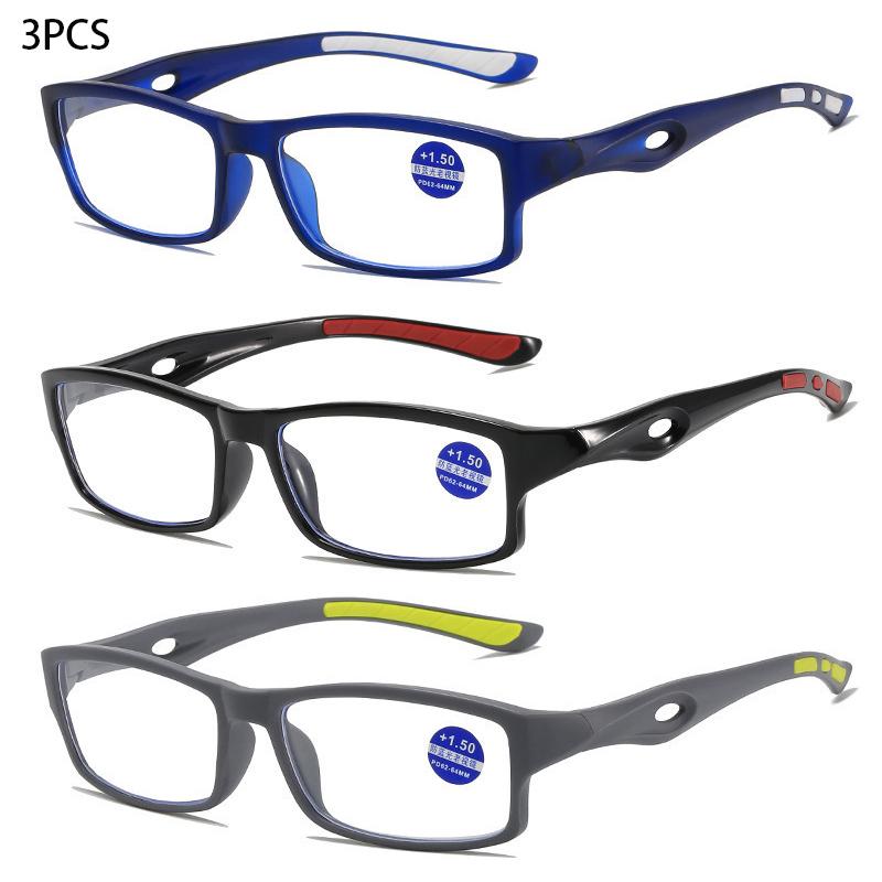 3/5PCS Sport Style Non-Prescription Reading Glasses Anti-Blue Light Rectangular Full Rim Eyewear PC Frame Material