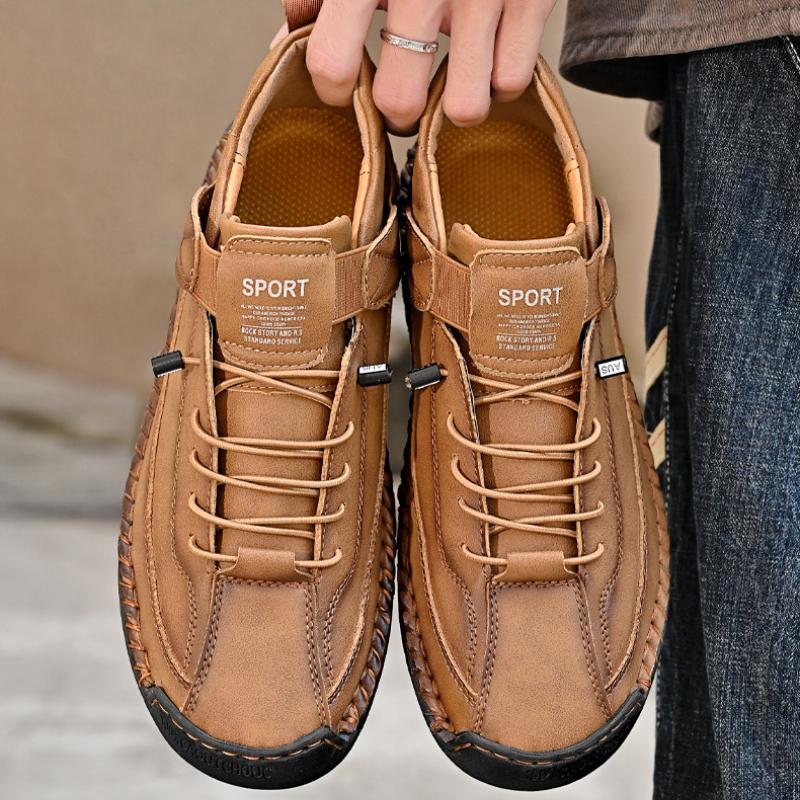 Men's Hand-stitched Leather Casual Shoes Outdoor Non-slip Light Hiking Sneakers Versatile Soft Sole Men's Casuals Plus Size 2026