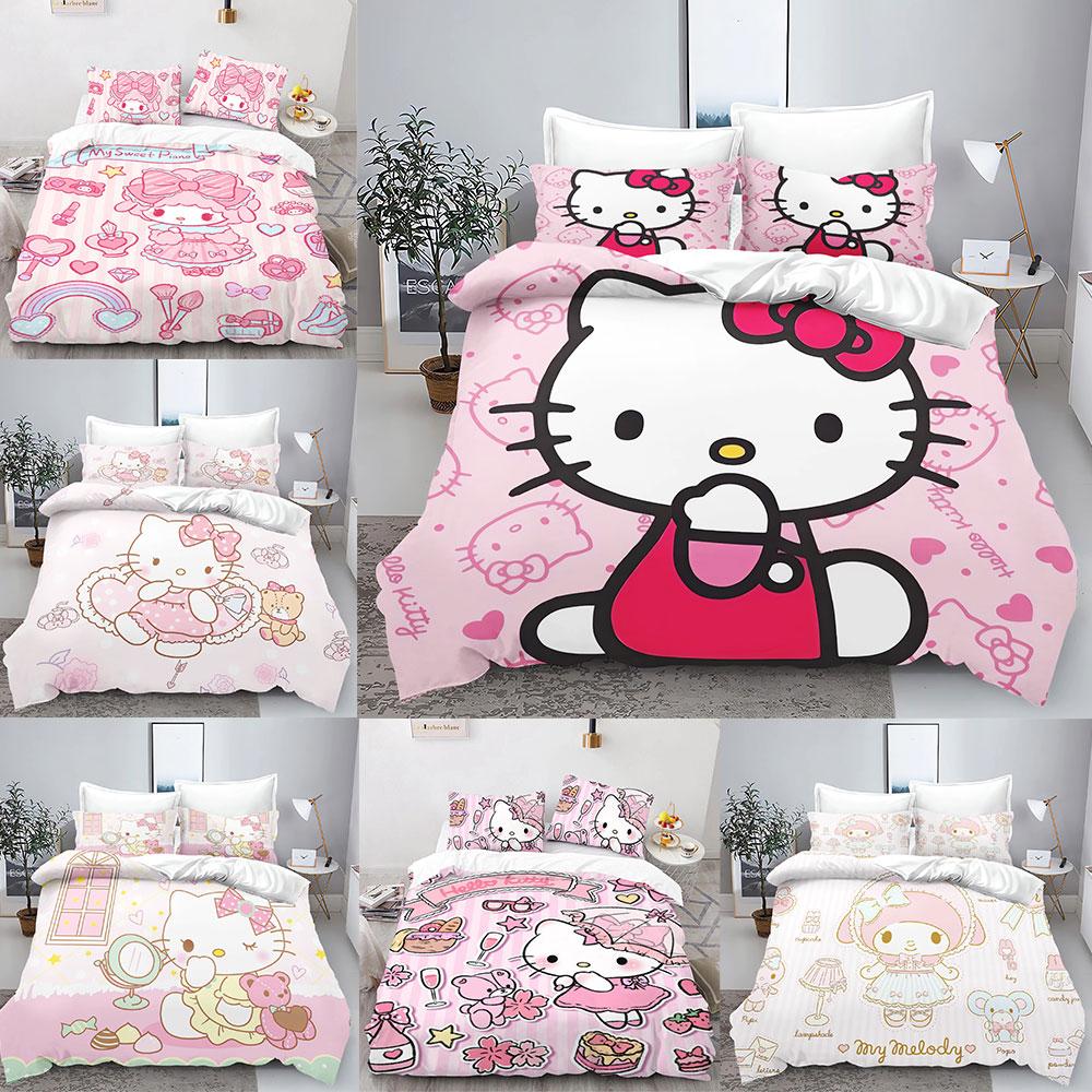 Sanrio Hello Kitty Melody Bedding Sets Comforter Cover Bed Cover Duvet Cover Pillow Case 2-3 Pieces Sets Bedroom Decor