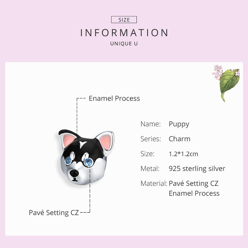 bamoer Puppy Animal Dog Beads Charm for Original 3mm Snake Bracelet Genuine 925 Sterling Silver Jewelry DIY Bracelet BSC191