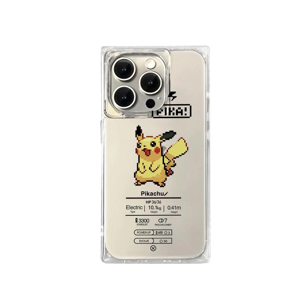 Clear Square Back Tube Case Protection For iPhone 12 13 16 ProMax 15 Plus 11 14 Pro Max Anti-Oxygen,Cute Pikachu Pattern Casing
