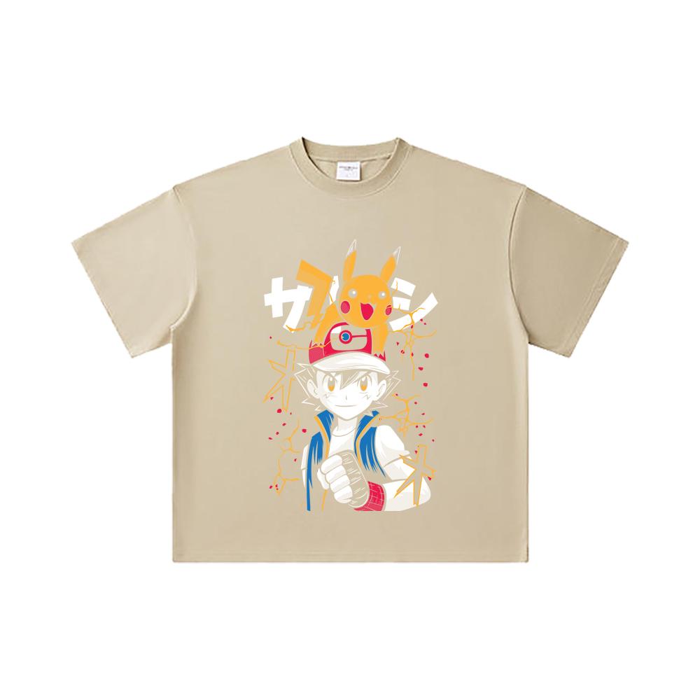 260 GSM Double Yarn 32 Count 100% Cotton Pokemon V2 Ash Print Unisex Heavy Cotton T Shirt