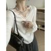 KANING Lace V-neck Long-sleeve Knit Sweater - 2025 Autumn/Winter Collection