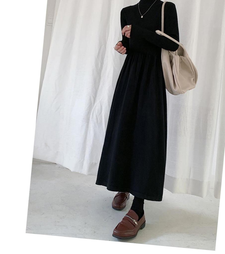 Women's Long French Knitted Dress - Autumn/Winter, Elegant Royal Style, Perfect Layer with Coat
