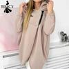 Damenmode, lässig, einfarbig, bedruckt, Herbst-Winter, langärmelig, mit Kapuze, Jacken und Mäntel