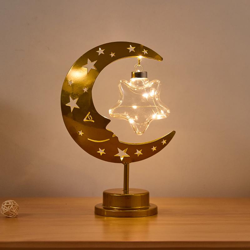 Middle Eastern Festival Moon and Star LED Decorative Rattan Ornament Lamp for Bedroom