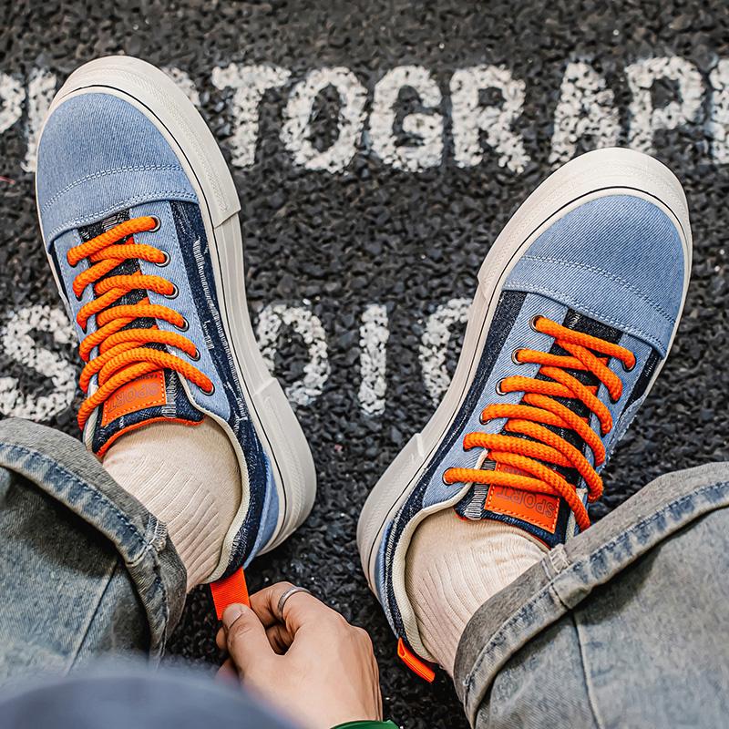 Men’s Blue Sports Shoes Casual Canvas Shoes Street Style Sneakers Students Over Sized Black Skateboard Shoes