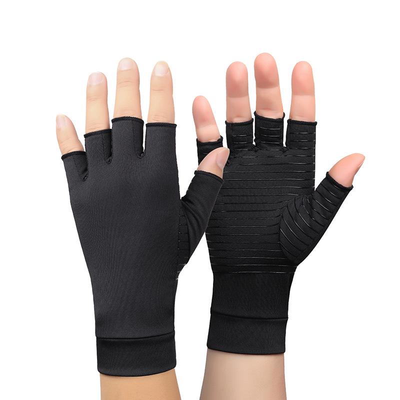 Breathable Copper Fiber Compression Half-Finger Gloves for Rehabilitation and Anti-Slip Health Care