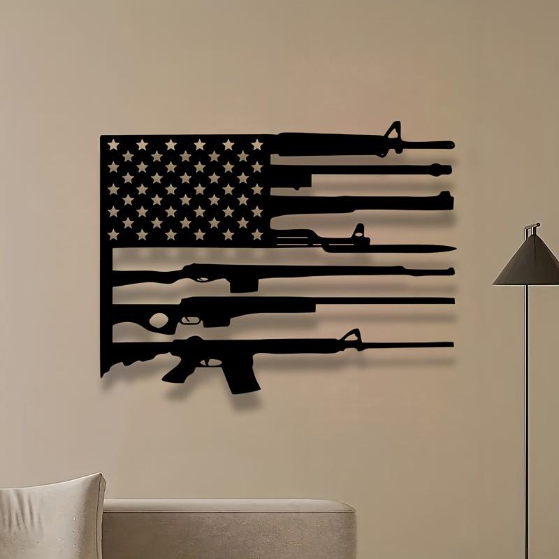 American Flag Gun Art - Black Metal Wall Decor for Indoor Spaces, Perfect for Living Room, Perfect for Room Decor
