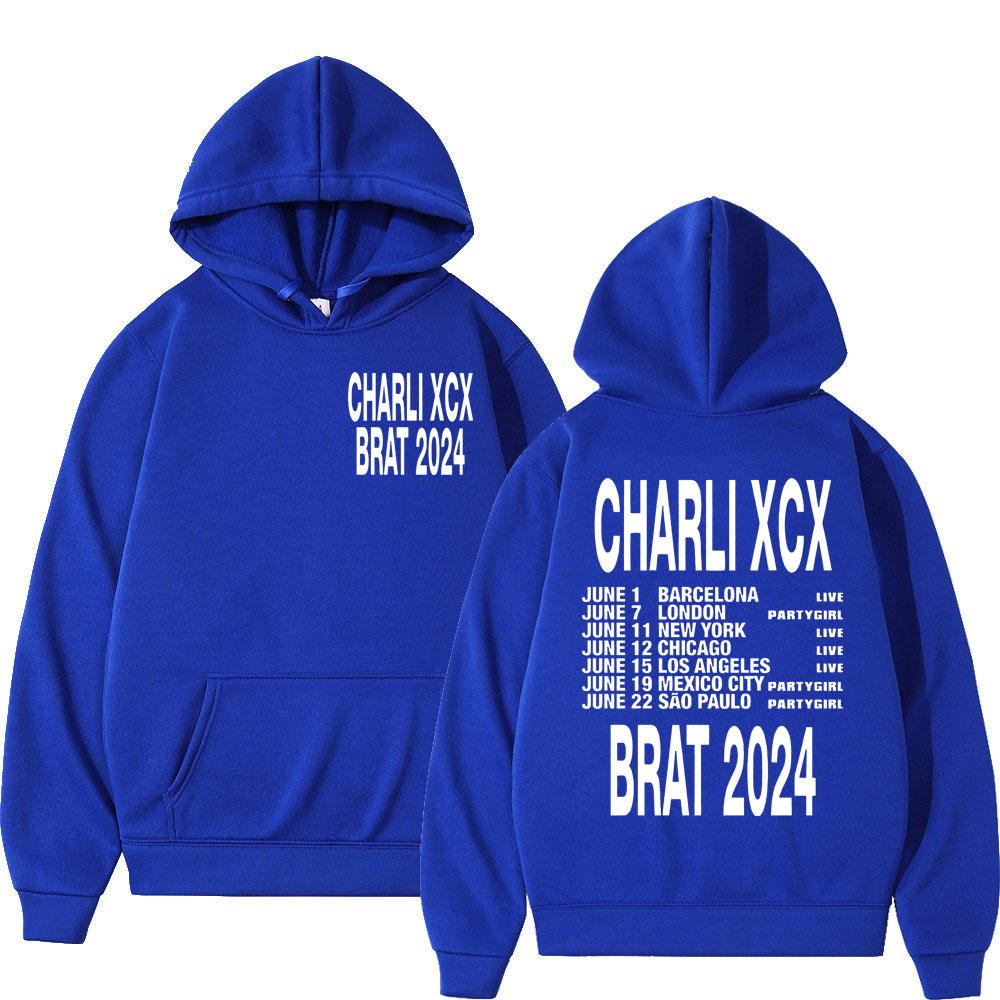 Charli XCX Brat Tour Hoodie mit doppelseitigem Druck für Männer und Frauen, lässige langärmlige Sweatshirts, modische übergroße Fleece-Pullover