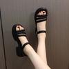 Thick High-heeled Sandals Women's 2025 Summer New Korean Version Open-toe One-word Buckle Fashion Platform Sandals Casual Beach Shoes