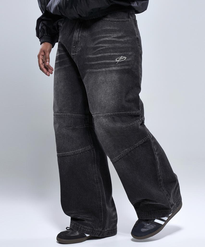 Pijikeolgameoncheu P2604 Washed Black Wide Denim Pants [Dark Denim]