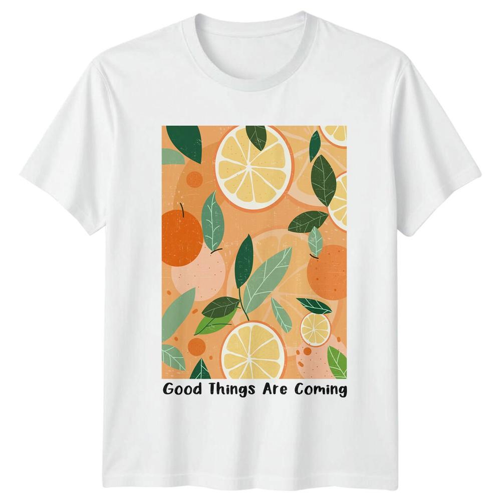 Good Things Are Coming Floral Citrus Fruit Nature TShirt S