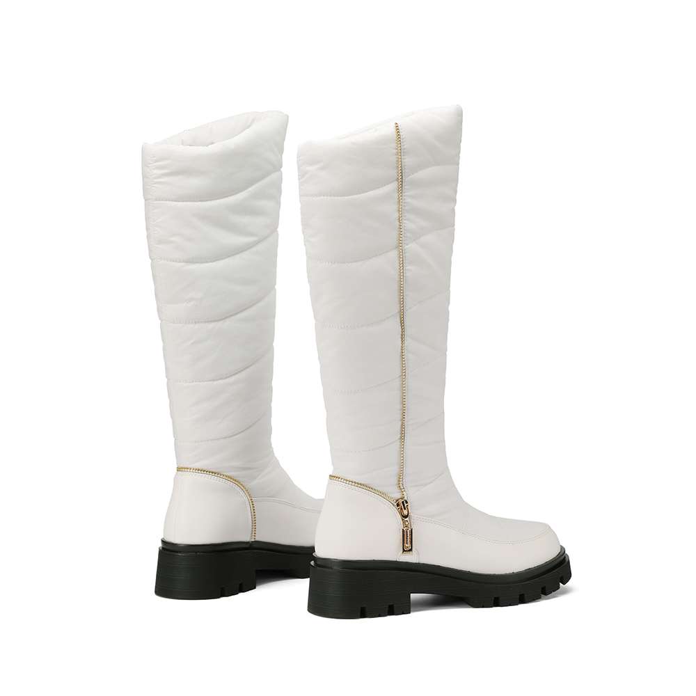 Krazing Pot PU Down Boots Cold-resistant Winter Shoes Med Heels Size 44 Super Size Snow Boots Zipper Round Toe Keep Warm Thigh High Boots