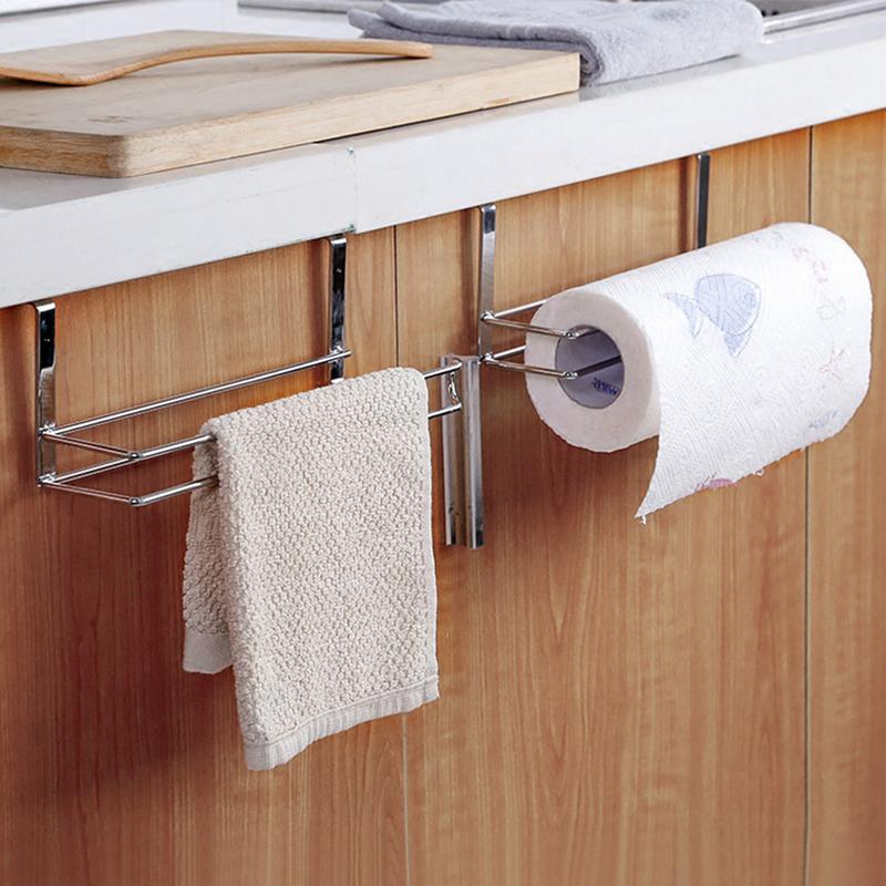 Cabinet Door Towel Holder Tissue No Punch Organizer Storage Rack Kitchen Paper Towel Storage Organizer Hook For Bathroom