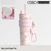 Floral Thermos Mug with Ceramic Liner - Large Capacity, Portable Cooler Cup with Straw for Car