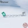 Bamoer 1PC 925 Sterling Silver podwójny otwór łańcuszek kolczyki dla kobiet Fine Jewelry zielony kwadratowy piercing Ear Stud ślub