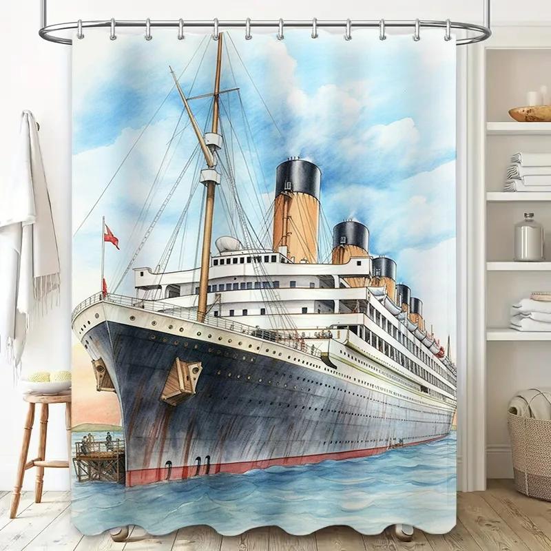 Vintage Titanic Shower Curtain 3D Printed Waterproof Fabric Nautical Bathroom Decor Wall Hanging Custom Size Available For Purch
