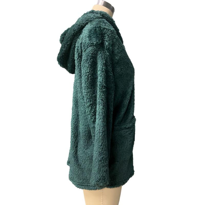 Herbst Winter Basic Jacken Damen Strickjacke Doppeltasche Kapuze Einfarbig Fleece Strickjacke Jacken & Mäntel