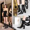 "European & American Style Sexy High Heel Pointed Winter Boots - Women's Slim Short Boots with Thick Heel"