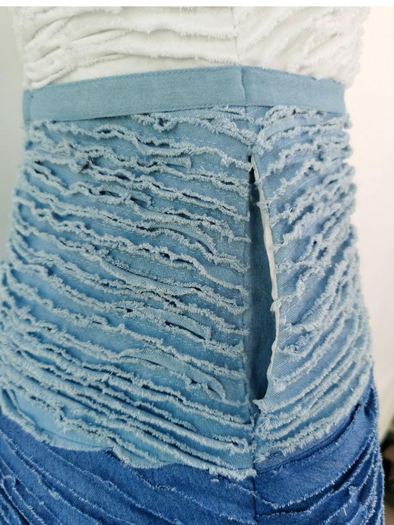 Designer Denim Gradient Blue Tube Top Dress - Style 22238