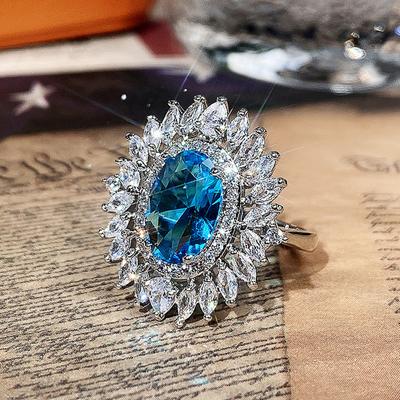 Trendy Blue Cubic Zirconia Wedding Ring for Women Luxury Engagement Ceremony Party Elegant Female Rings Brilliant Jewelry