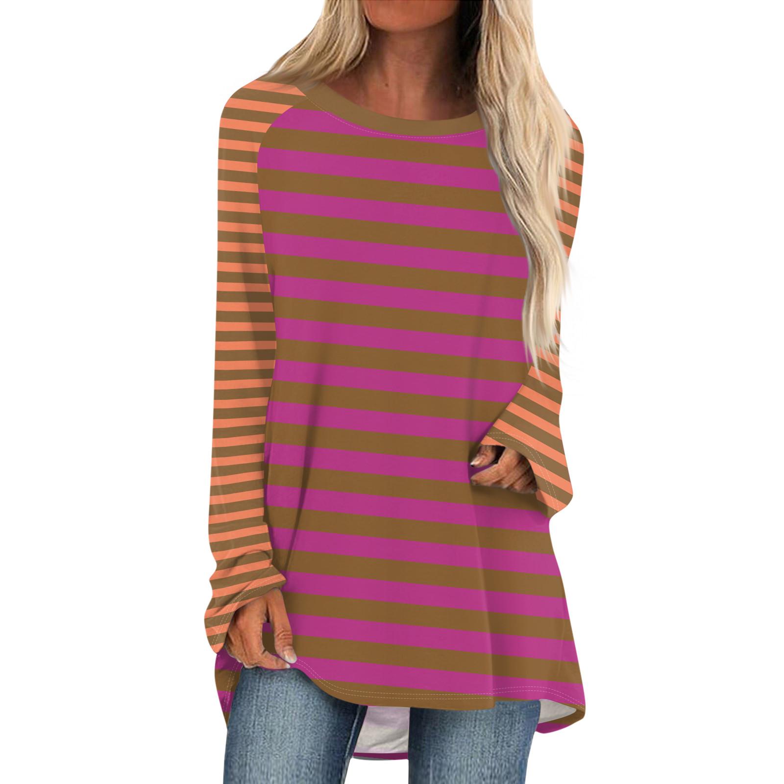 

Жіночий модний повсякденний топ із запущеними плечима з довгим рукавом і принтом у смужку міді S