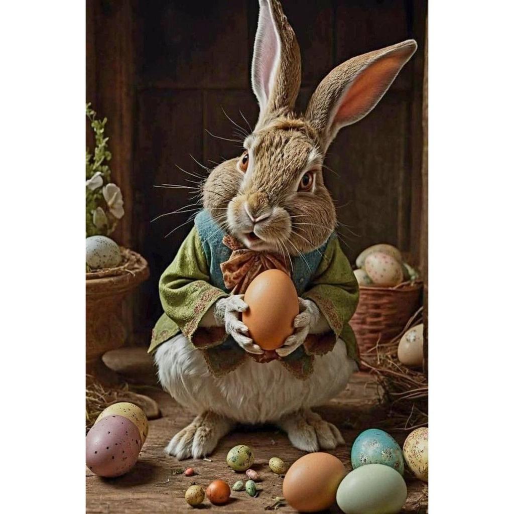 Easter Metal Wall Art Decor Vintage Cartoon Bunny Rabbit Rustic Tin Sign Home