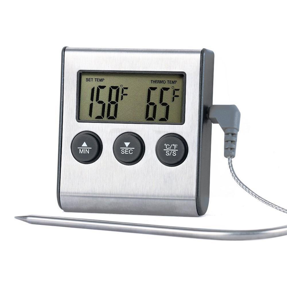 Digital Food Thermometer Probe BBQ Meat Water Oil Cooking Temperature Alarm Timer Kitchen Grill Oven Tester