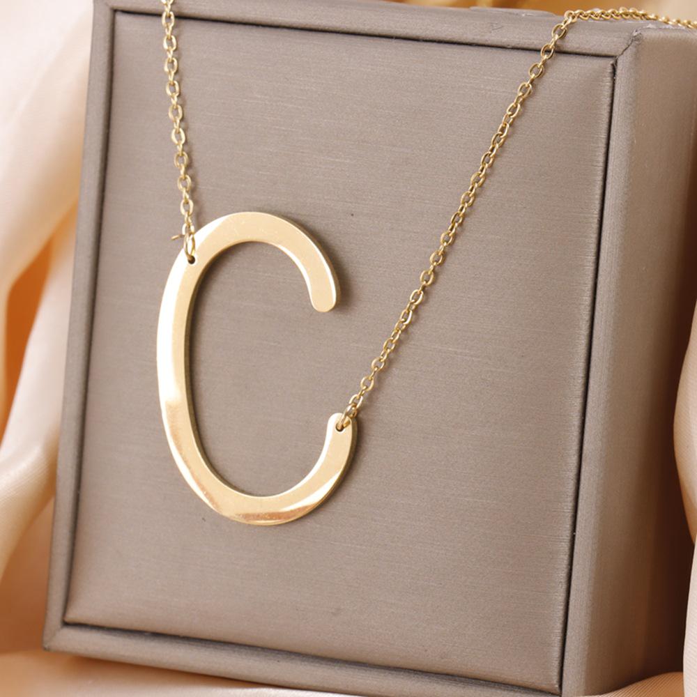 Minimalist Gold Plated Titanium Steel English Letter Pendant Necklace