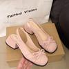 Fashion Spring Summer New Sweet Square Head Thick Heel Butterfly Knot Sandals Women Satin Mid Heel Pumps Elegant Shoes Comfortable