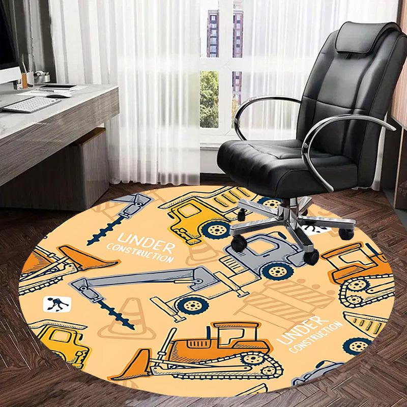 1PC Construction Vehicles Non-Slip Floor Round Carpet, Office, Family, Bedroom, Large Area Rug Indoor Rugs,  Durable Polyester-Z0409