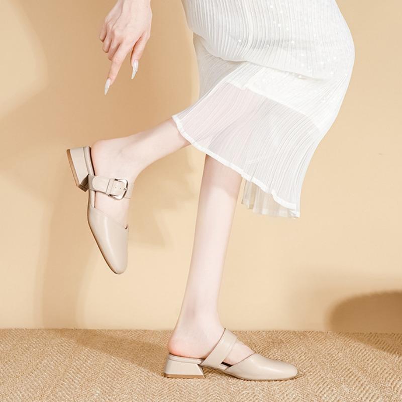 Wear It Outside with A Closed Toe Shoe Breathable Casual Shoes with A Back Hole All-match French Style Shoes Lazy High Heels
