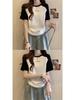 Plus Size Summer Crew Neck Print Drawstring Short Sleeve Slimming T-Shirt for Women