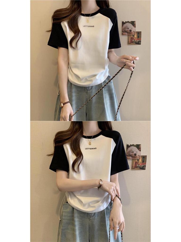 Plus Size Summer Crew Neck Print Drawstring Short Sleeve Slimming T-Shirt for Women
