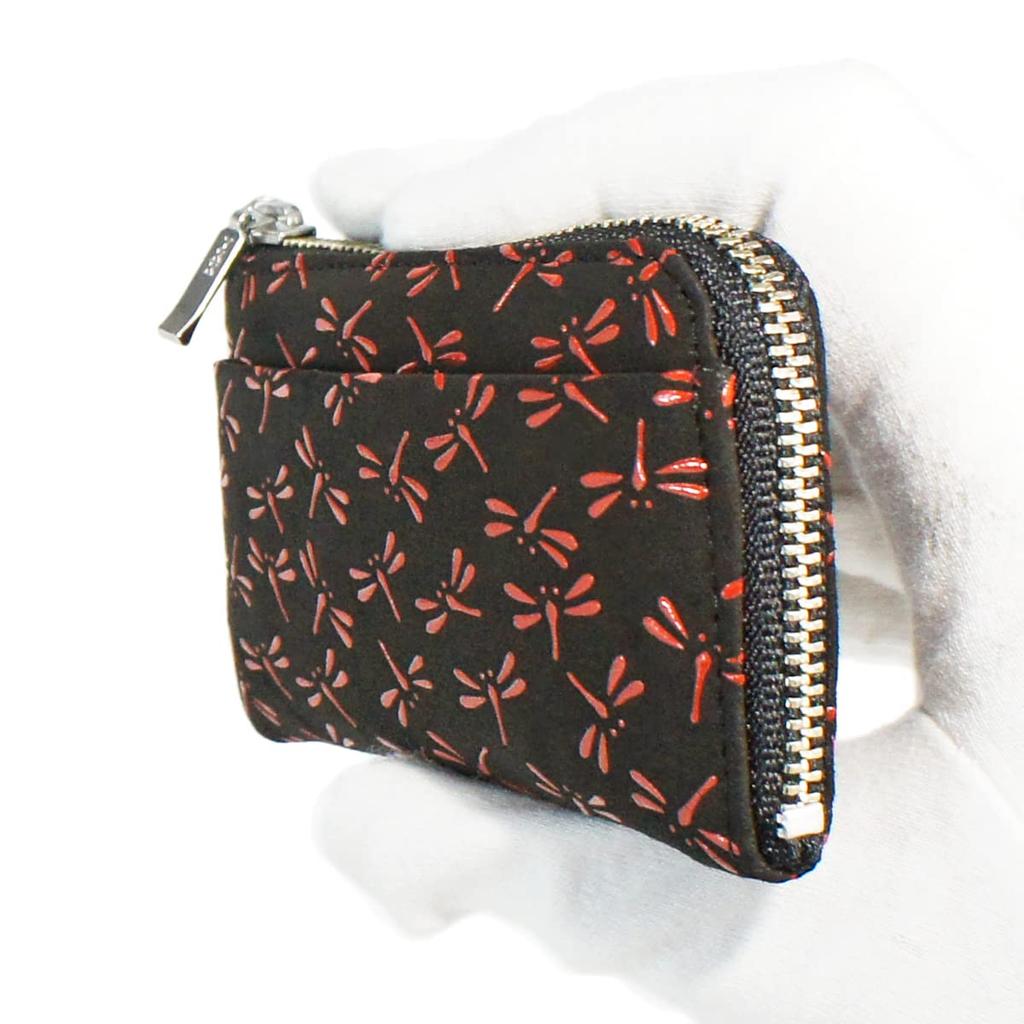 Indenya Inden Coin Purse F Coin Purse 05 Deerskin Black X Red Lacquer Dragonfly Pattern 1005-21-008