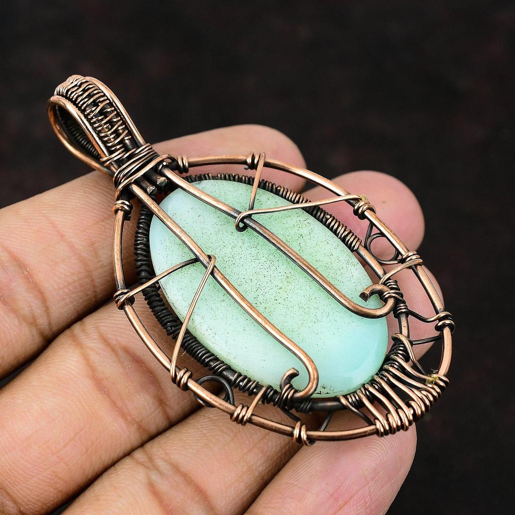 Pingente de crisópraso da árvore da vida, joia enrolada em fio de cobre, pingente incrível, joia com pedras preciosas, presente para ela, presente para menina, joia de crisópraso