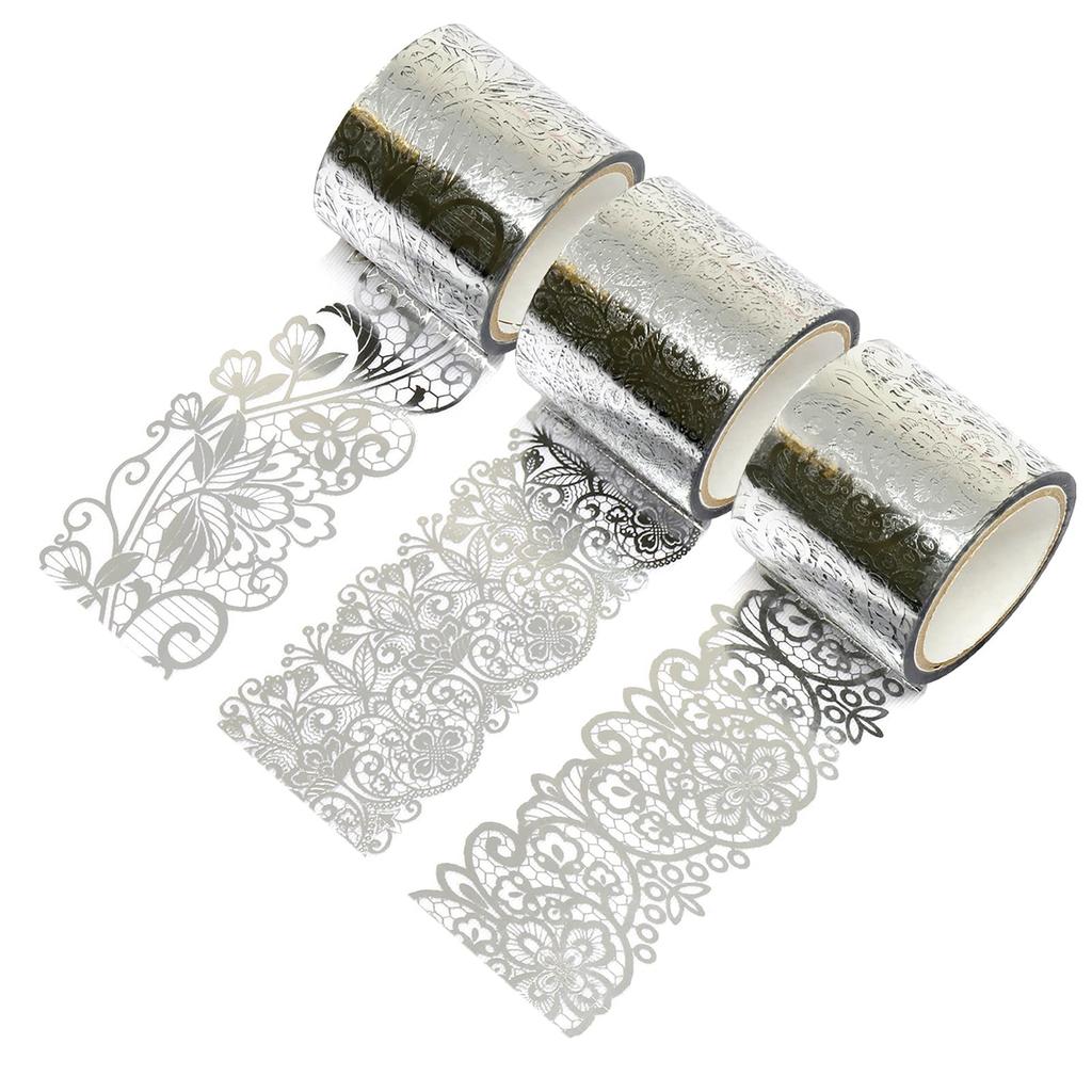 Kamiso Sansho Masking Tape Beautiful MONDE Decoration Tape 3 Patterns Romanee x 1 Silver 35mm Width x 3m 3 Volume Set (Fleure, Legance, each) GR-0533