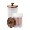 2/4 Pack Holder - Restroom Bathroom Organizers and Storage Containers, Clear Plastic Apothecary Jars with Wood Lids