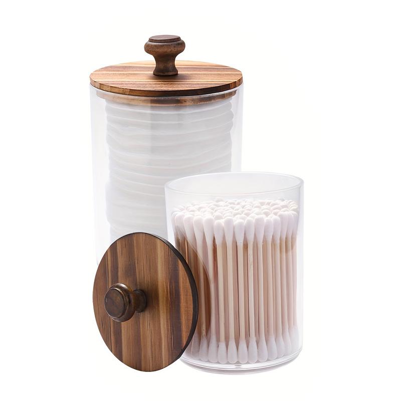 2/4 Pack Holder - Restroom Bathroom Organizers and Storage Containers, Clear Plastic Apothecary Jars with Wood Lids