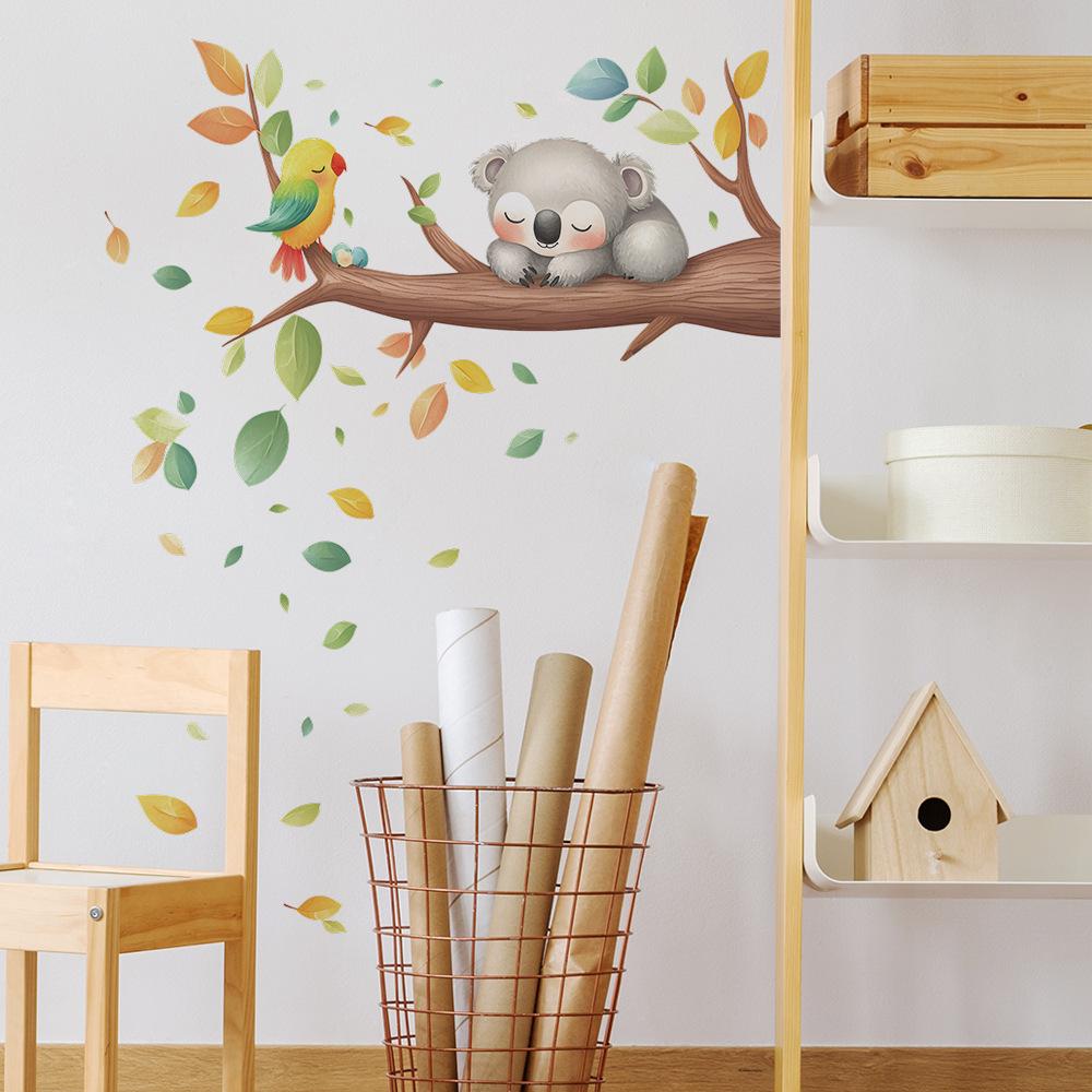 Cute Cartoon Koala On Branch Wall Sticker Sweet Nursery Self-Adhesive Decor for Kids Room Bedroom Living Room Wall Art