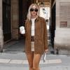 Cappotto in pelle scamosciata marrone Maillard da donna, autunno, design ampio, con risvolto, abbigliamento femminile europeo e americano