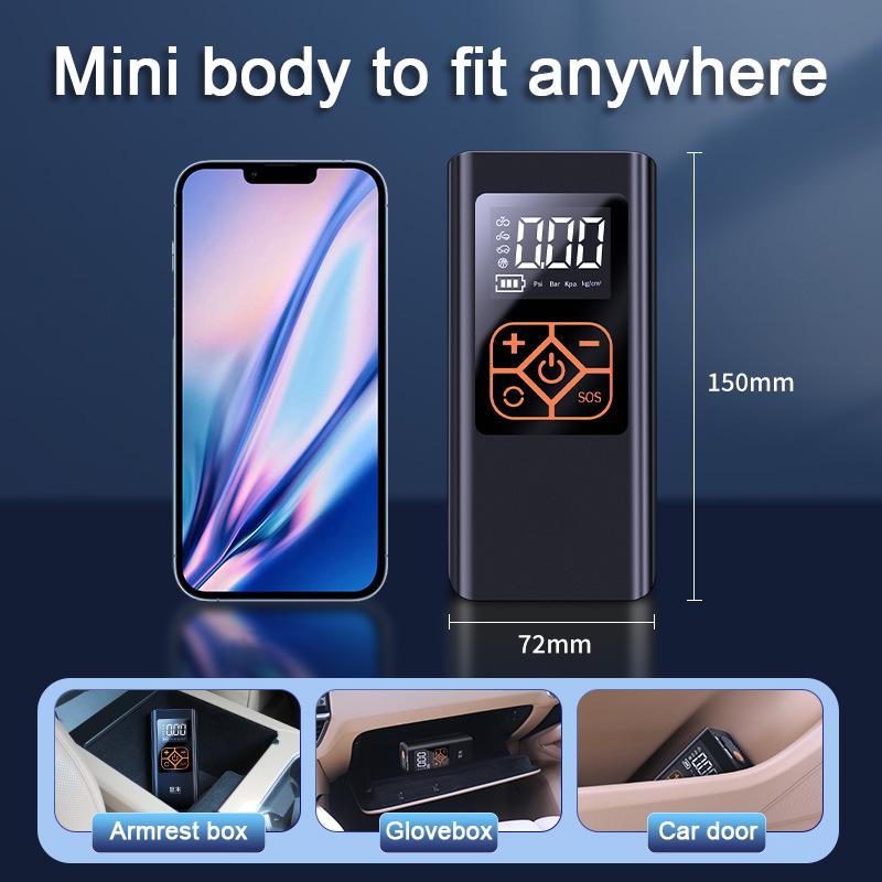 Pompă de aer pentru mașină fără fir de 4000 mAh, mini pompă electrică portabilă pentru anvelope, compresor de aer, afișaj digital portabil, pompă de încărcare, iluminare