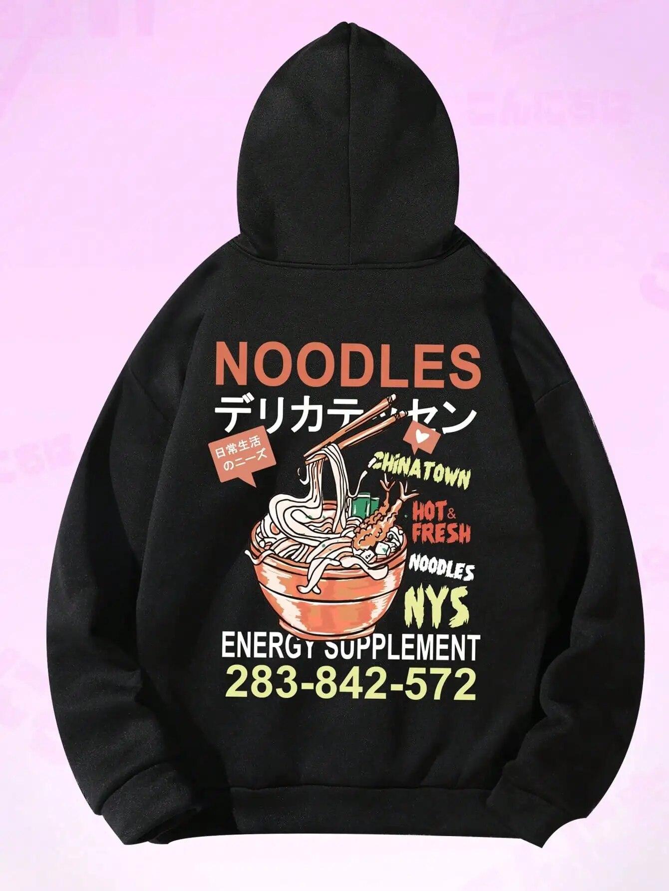 

Anime Noodies Illustration Graphic Drawstring Hoodie For Unisex Comfortable Autumn Hoody Pocket Hip Hop Clothing Loose Fashion Top