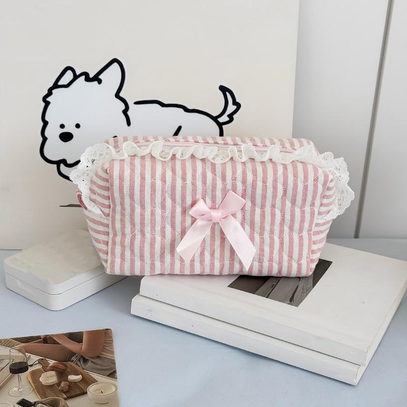 

Kawaii Stripe Blue Striped Lace Cosmetic Bags Pouch Cute Makeup Bag for Girls Aesthetic Ins Pencil Case Teens Student Gift
