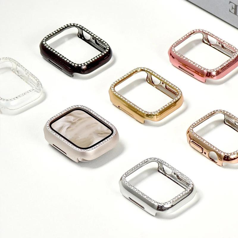 Diamond Cover for Apple Watch 10 9 8 Case 46mm 42mm 45mm 41mm 44/40mm Bling Protector iWatch series 7 se 6 5 Bumper Accessories