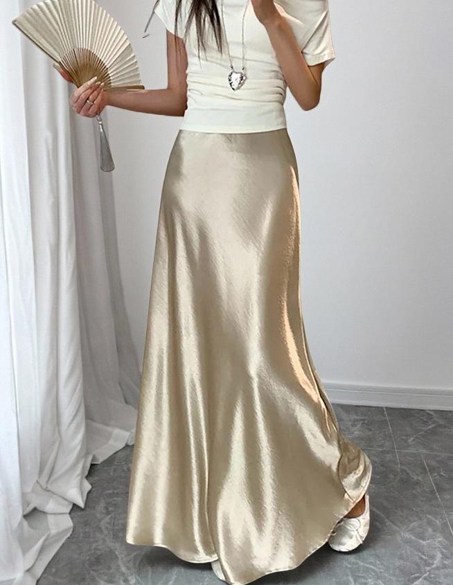 Women's Satin Acetate Light Luxury Elegant Skirt for Spring, Summer, and Autumn