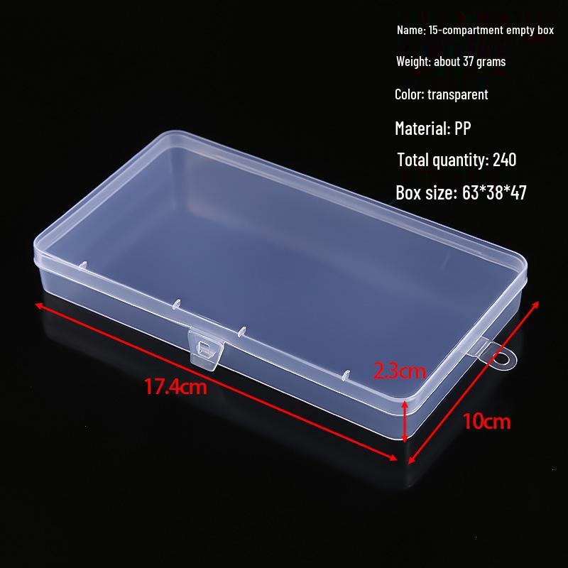 Transparent Storage Box for Electronics, Jewelry, Tools, Plastic Parts, and Fishing Tackle with Large Fixed Grids